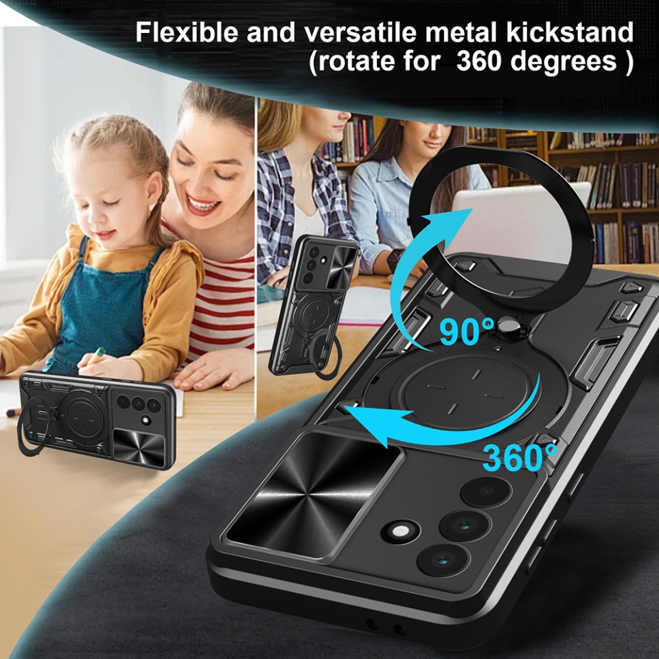 Husa pentru OnePlus 13R, cu inel magnetic si suport ajustabil, protectie completa camera, SafeCover - Negru - 2 | YEO