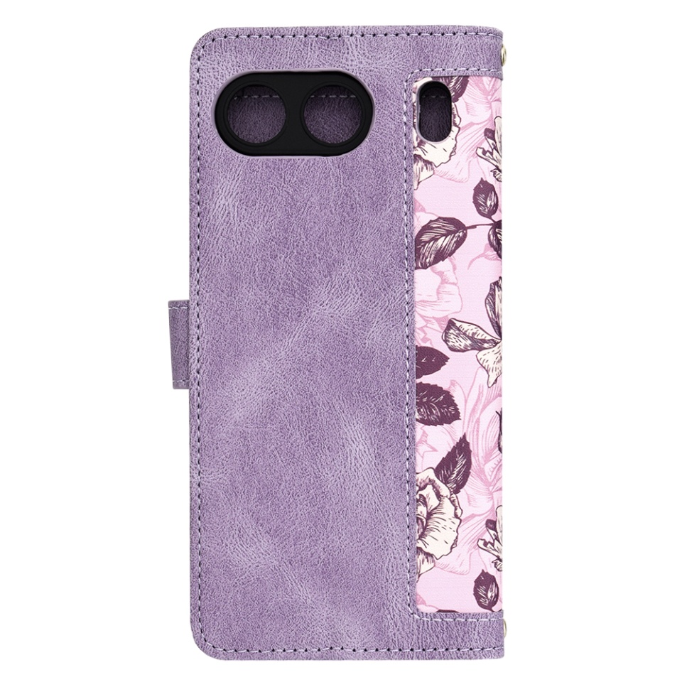 Husa pentru OnePlus Nord 4 din Piele Ecologică cu Design Floral, Protecție 360°, Stand Integrat, Buzunare pentru Carduri, SKDR Floral Wallet - Mov - 2 | YEO