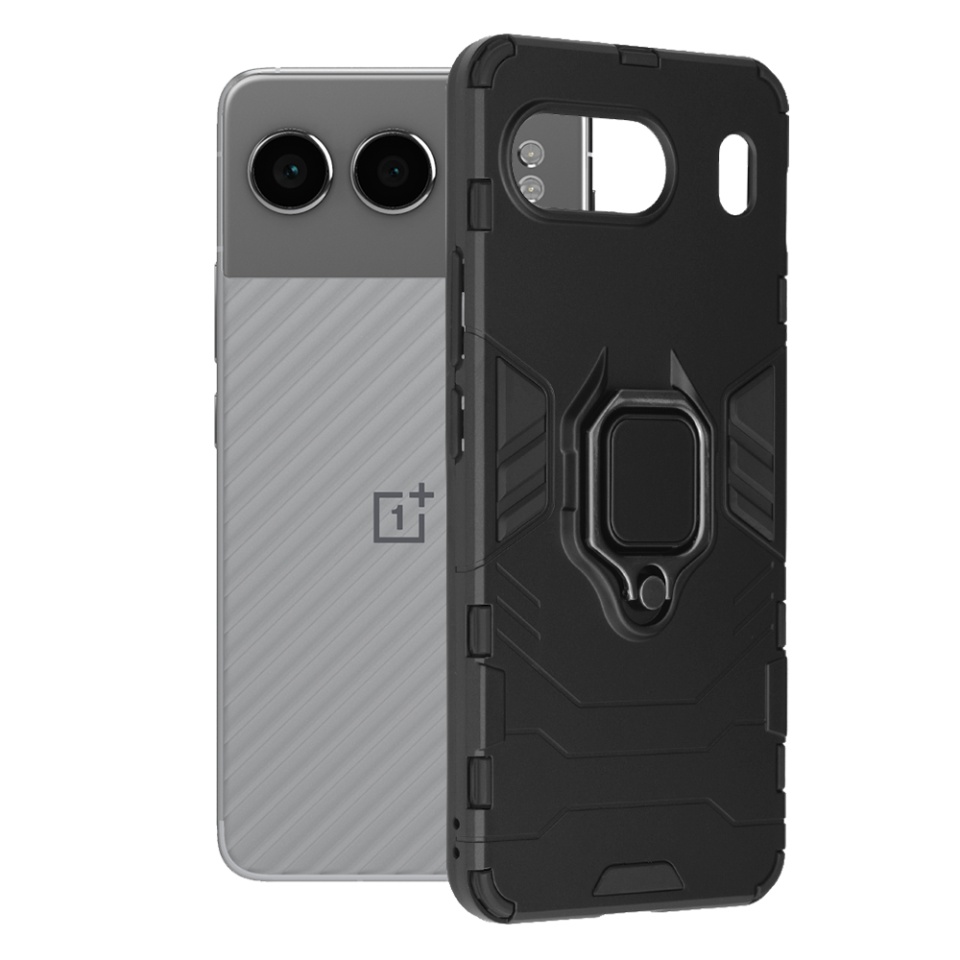 Husa pentru OnePlus Nord 4, SKYDDAR INNOVATION, Silicone Shield, cu Inel Magnetic, Antisoc, set cu sticker, Negru