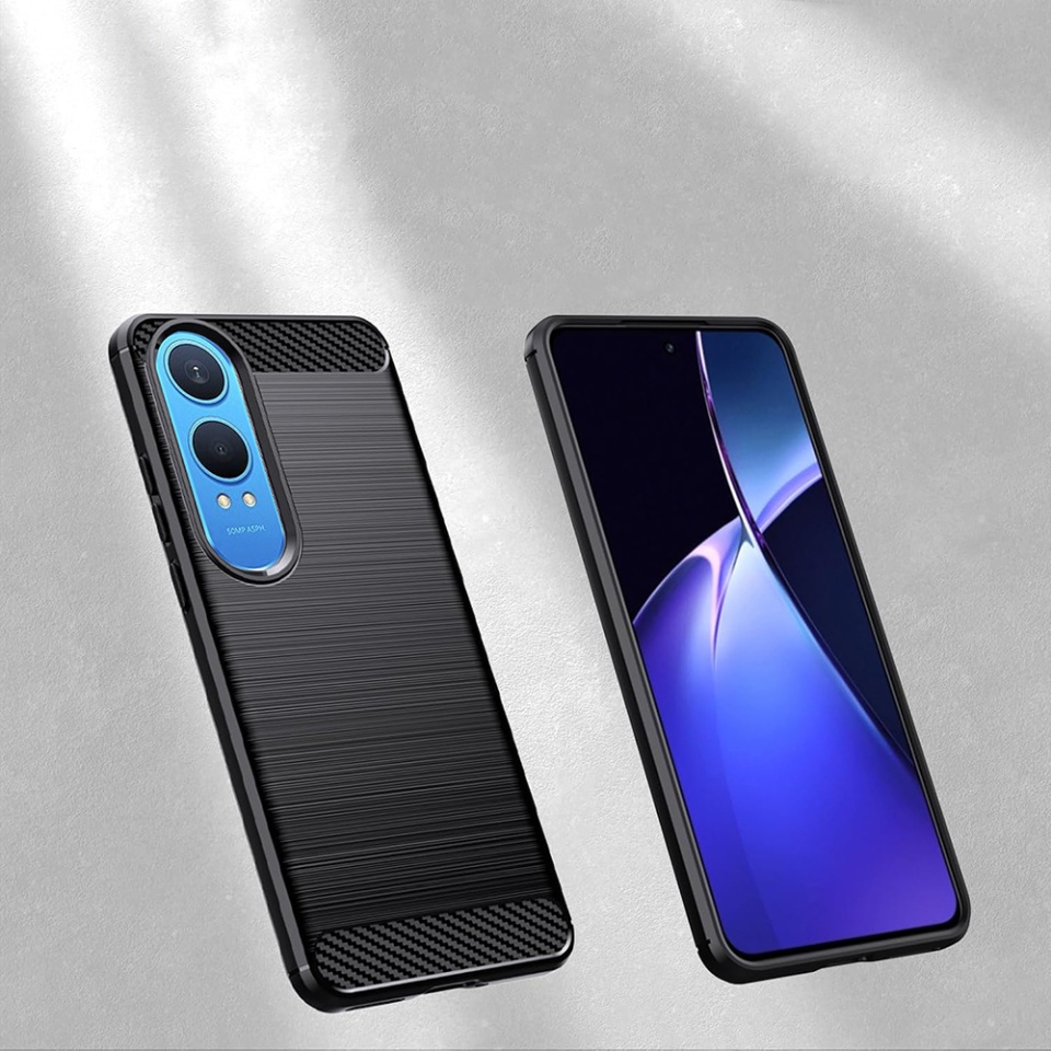 Husa pentru OnePlus Nord CE4 Lite din Silicon Premium, Slim, cu textura Fibra Carbon - Negru - 1 | YEO