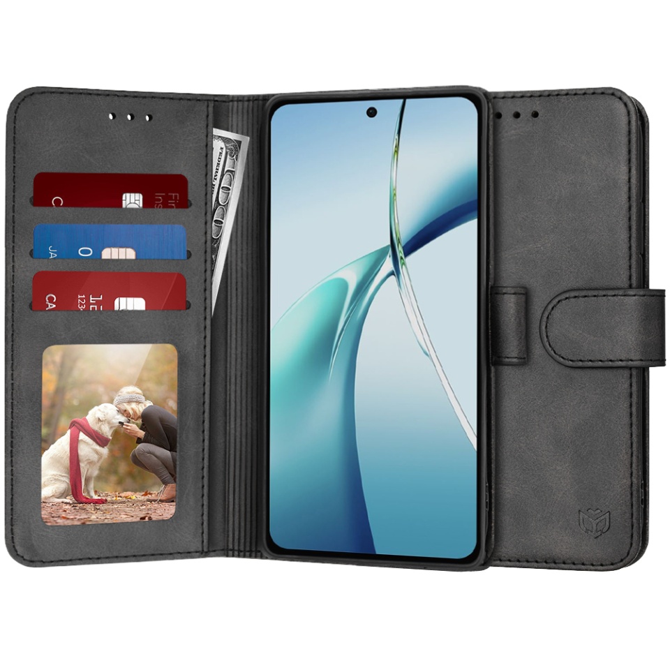 Husa pentru OnePlus Nord CE4 Lite, SKYDDAR INNOVATION, Diary Book, tip carte, cu Portofel Interior, Antisoc, Negru, set cu sticker