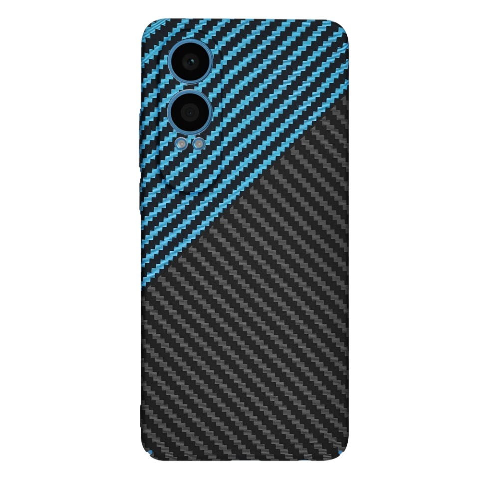 Husa pentru OnePlus Nord CE4 Lite, SKYDDAR INNOVATION, textura carbon, Carbonite FiberShell, set cu sticker, Bleu, - 2 | YEO