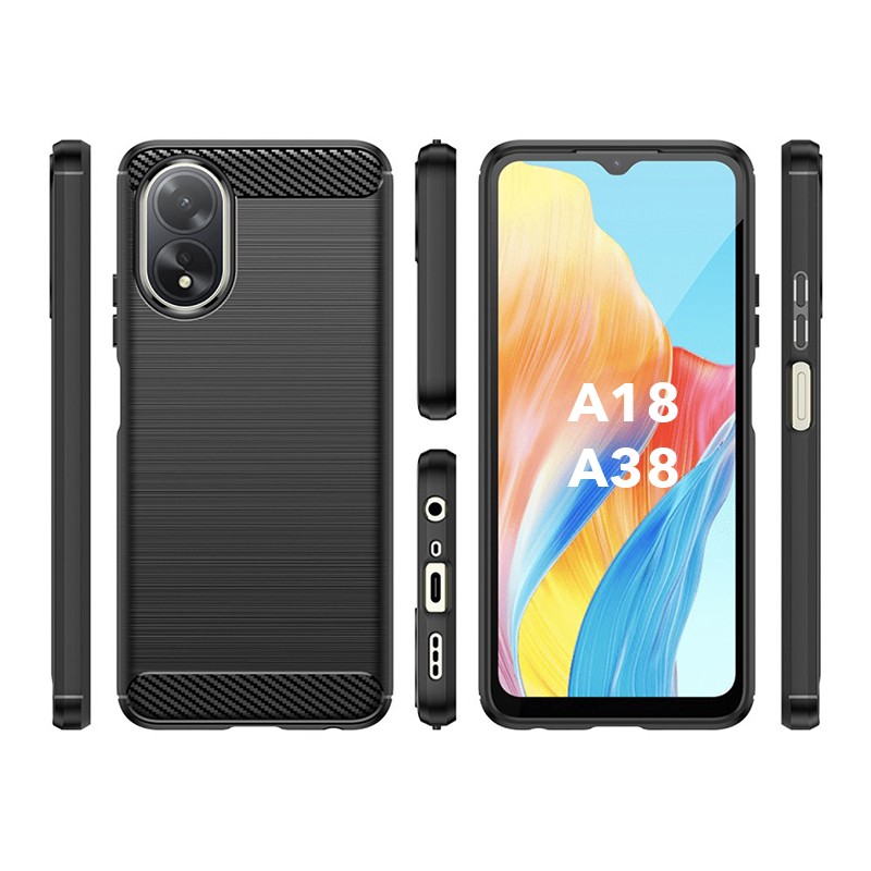 Husa pentru Oppo A18 / A38 din silicon, Slim, cu textura Fibra Carbon - Negru