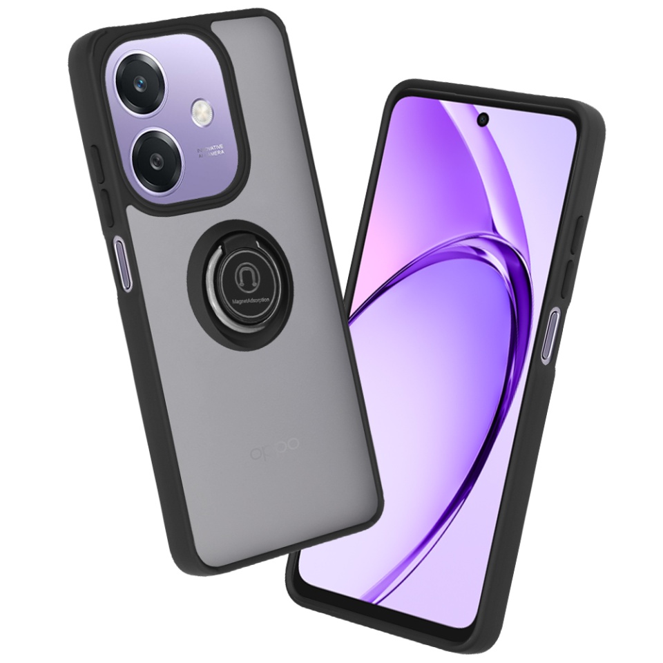 Husa pentru Oppo A40 4G / A60 5G, SKYDDAR INNOVATION, Glinth cu Inel Rotativ 360° Magnetic, Negru, set cu sticker