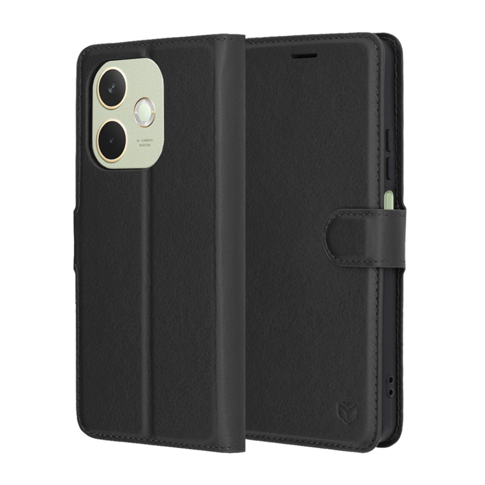 Husa pentru Oppo A5 Pro 5G / A5 Pro 4G, SKYDDAR INNOVATION, Leather Folio, tip Carte, cu Portofel Interior, Finisaje Premium, Negru, set cu sticker