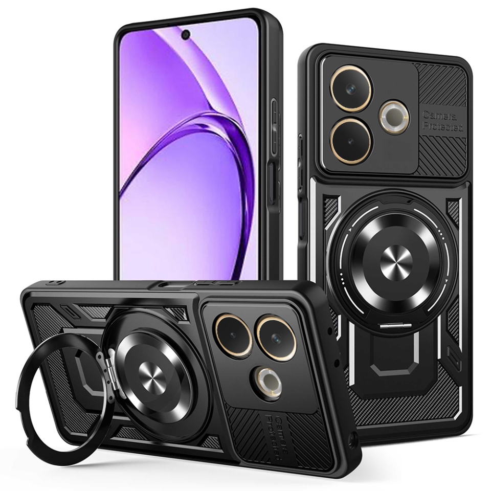 Husa pentru Oppo A5 Pro 5G / A5 Pro 4G, SKYDDAR INNOVATION, RuggedCam, Inel magnetic antisoc, set cu sticker, Negru
