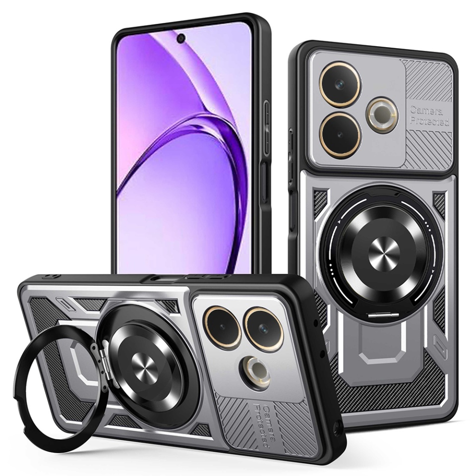 Husa pentru Oppo A5 Pro 5G / A5 Pro 4G, SKYDDAR INNOVATION, RuggedCam, Inel magnetic antisoc, set cu sticker, Gri
