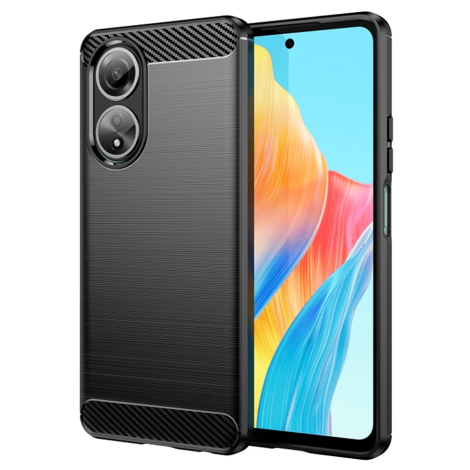 Husa pentru Oppo A58 4G, SKYDDAR INNOVATION, Carbon Silicone, din Silicon Slim, cu textura Fibra Carbon, set cu sticker, Negru