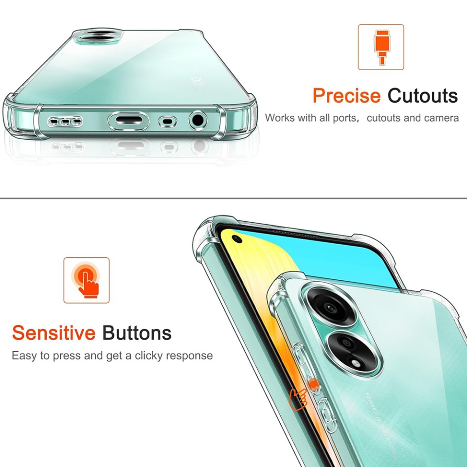 Husa pentru Oppo A58 4G , SKYDDAR INNOVATION, Shockproof Clear din Silicon Slim, Transparenta, set cu sticker - 2 | YEO