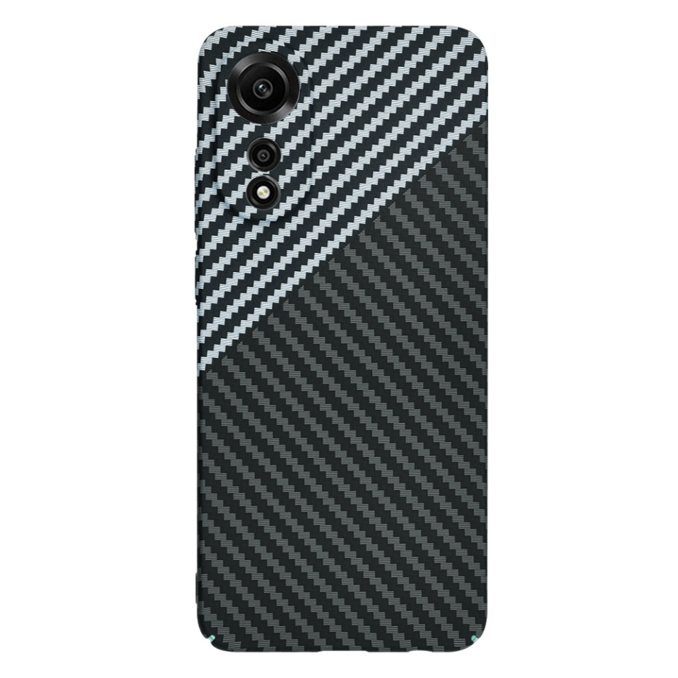 Husa pentru Oppo A78 4G, SKYDDAR INNOVATION, textura carbon, Carbonite FiberShell, set cu sticker, Gri, - 2 | YEO
