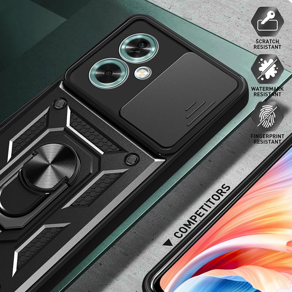 Husa pentru Oppo A79 5G / OnePlus Nord N30 SE, SKYDDAR INNOVATION, CamShield, Inel magnetic, set cu sticker, Negru - 2 | YEO
