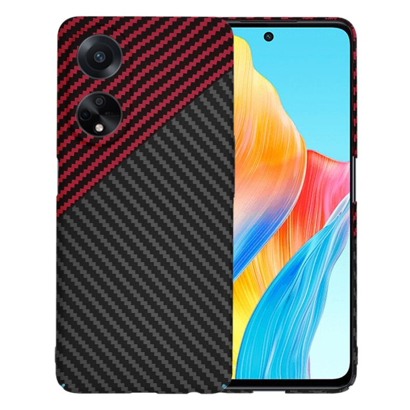 Husa pentru Oppo A98 5G, Finisaj Premium cu Textura de Carbon, Design Elegant, SKDR CarbonFlex - Rosu inchis