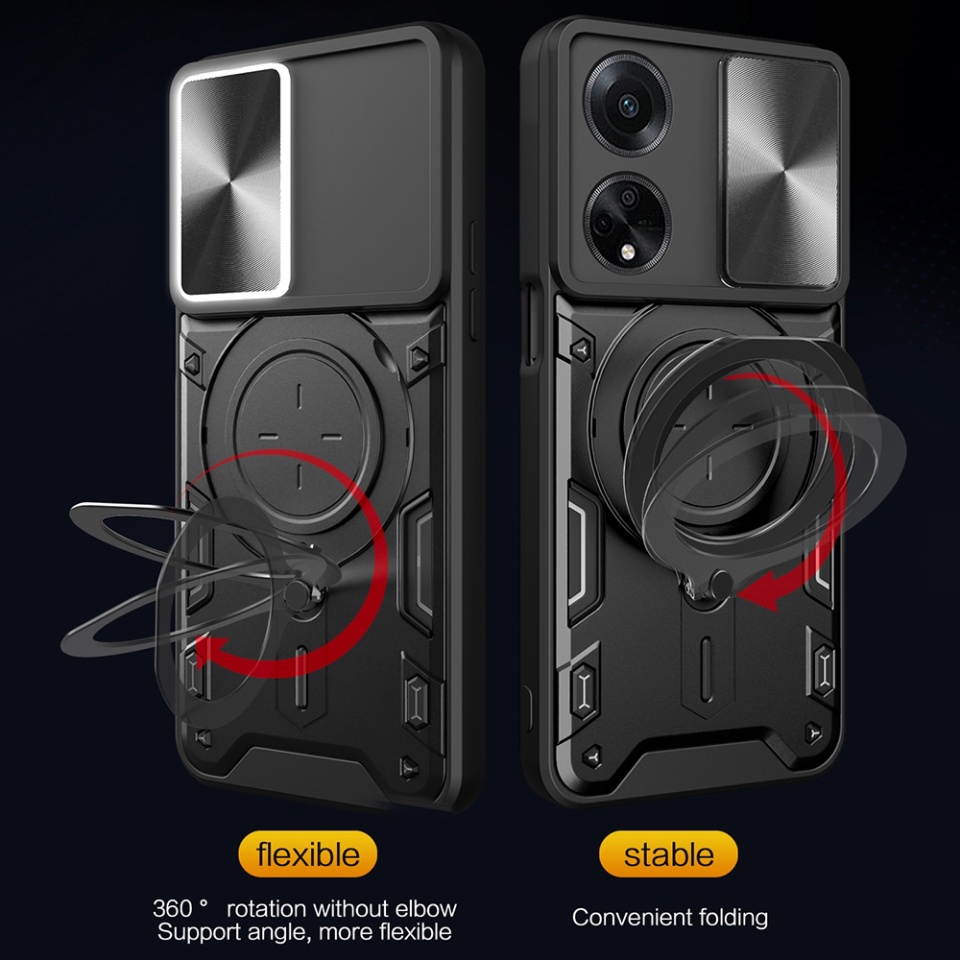 Husa pentru Oppo A98 5G, SKYDDAR INNOVATION, CamGuard Pro, Inel Magnetic, Protectie Camera, set cu sticker, Negru - 3 | YEO