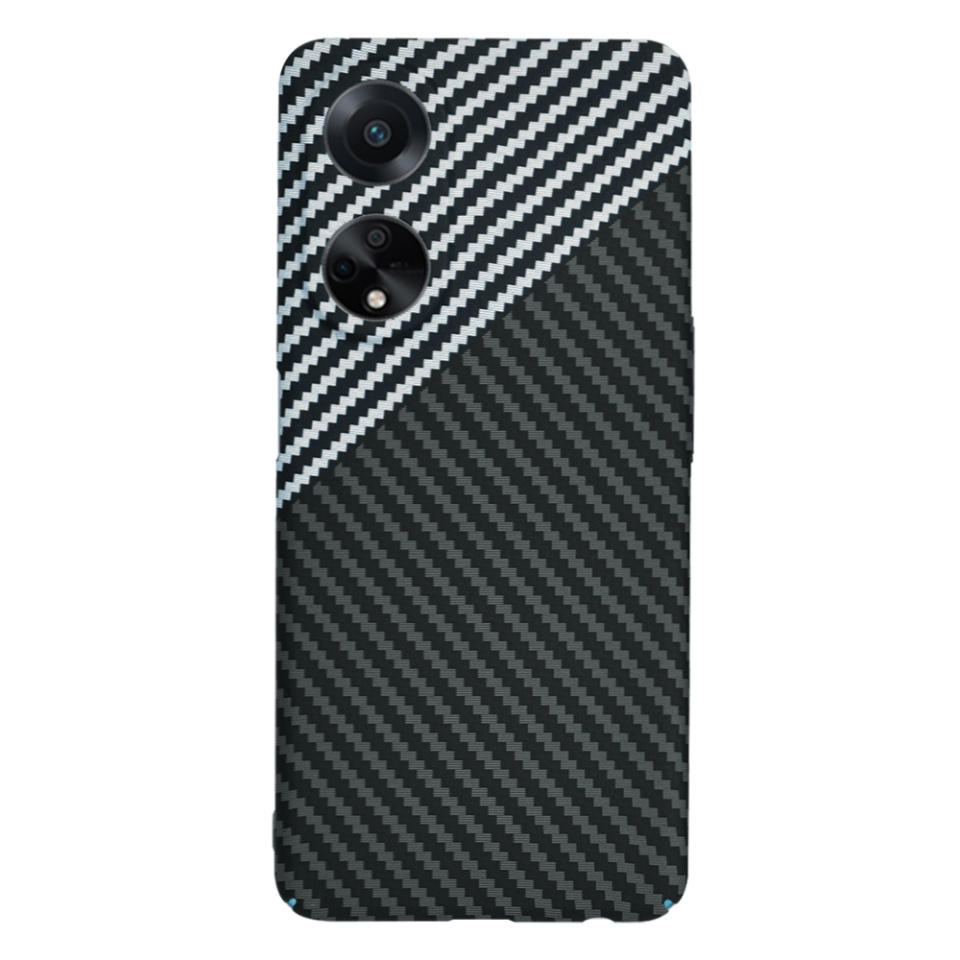 Husa pentru Oppo A98 5G, SKYDDAR INNOVATION, textura carbon, Carbonite FiberShell, set cu sticker, Gri, - 2 | YEO
