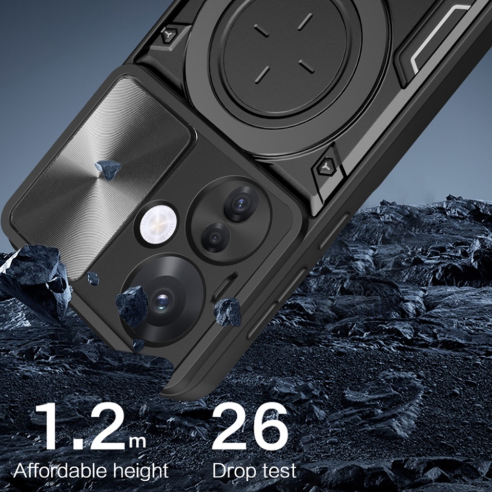 Husa pentru Oppo Reno11 F, cu inel magnetic si suport ajustabil, protecție completa camera, SKDR SafeCover - Albastru - 3 | YEO