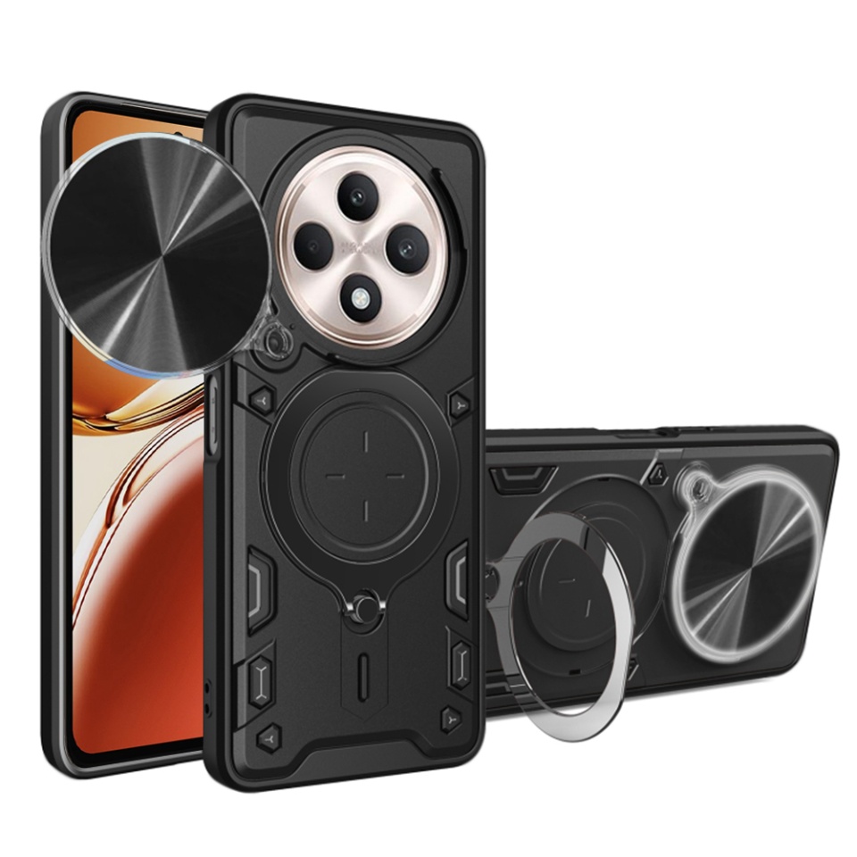 Husa pentru Oppo Reno12 F 5G / Reno12 FS 5G / Reno12 F 4G / Reno12 FS 4G, SKYDDAR INNOVATION, CamGuard Pro, Inel Magnetic, Protectie Camera, set cu sticker, Negru
