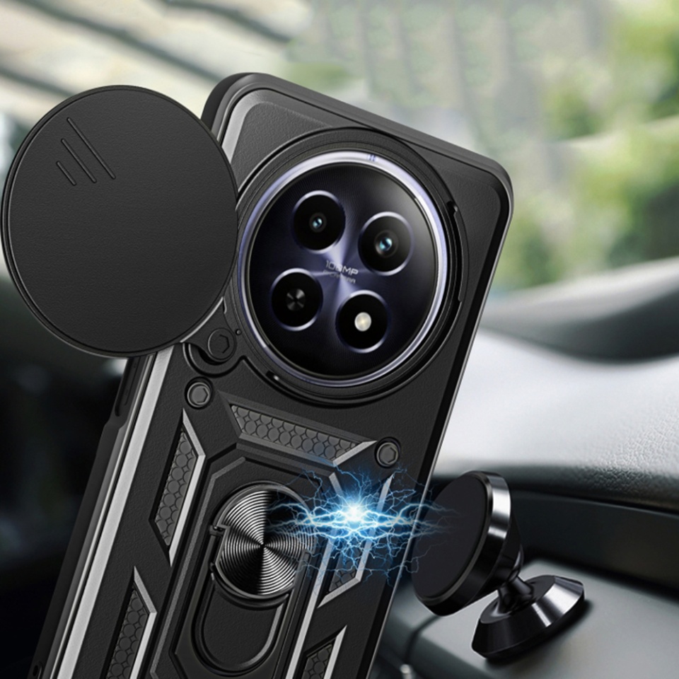 Husa pentru Oppo Reno12 F / Reno12 FS cu inel magnetic si protectie camera Skyddar CamShield - Negru - 2 | YEO