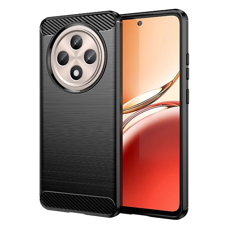 Husa pentru Oppo Reno12 F / Reno12 FS din Silicon Premium, Slim, cu textura Fibra Carbon - Negru