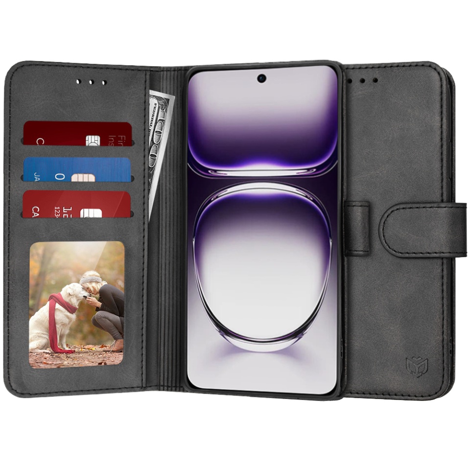 Husa pentru Oppo Reno12, SKYDDAR INNOVATION, Diary Book, tip carte, cu Portofel Interior, Antisoc, Negru, set cu sticker