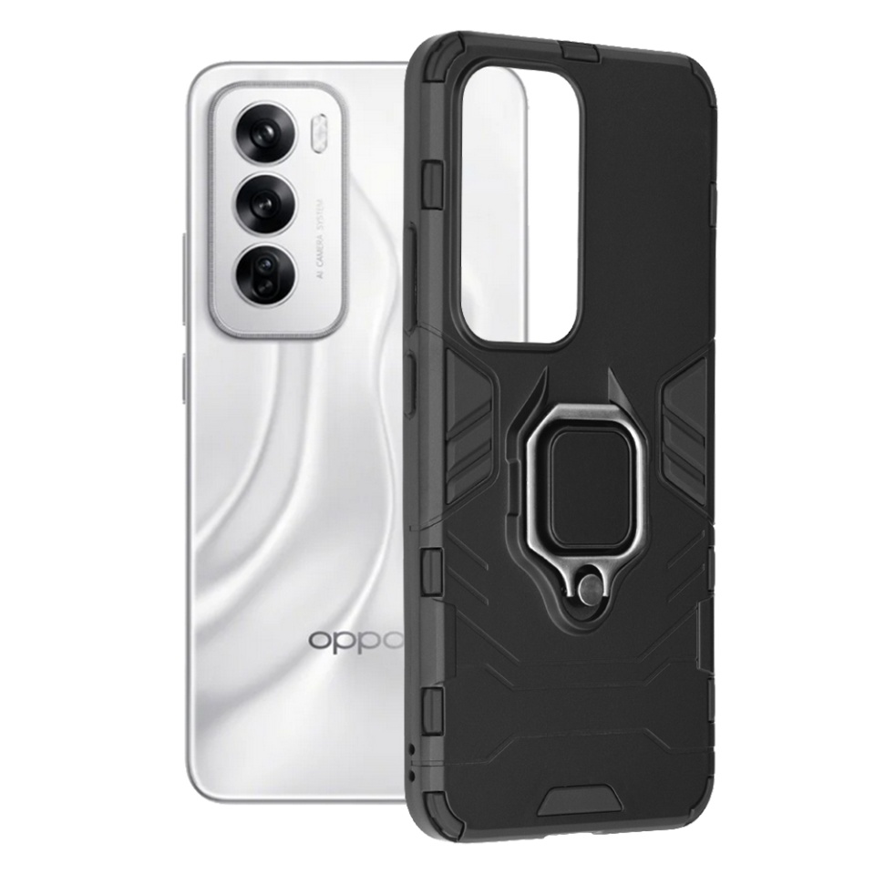 Husa pentru Oppo Reno12, SKYDDAR INNOVATION, Silicone Shield, cu Inel Magnetic, Antisoc, set cu sticker, Negru
