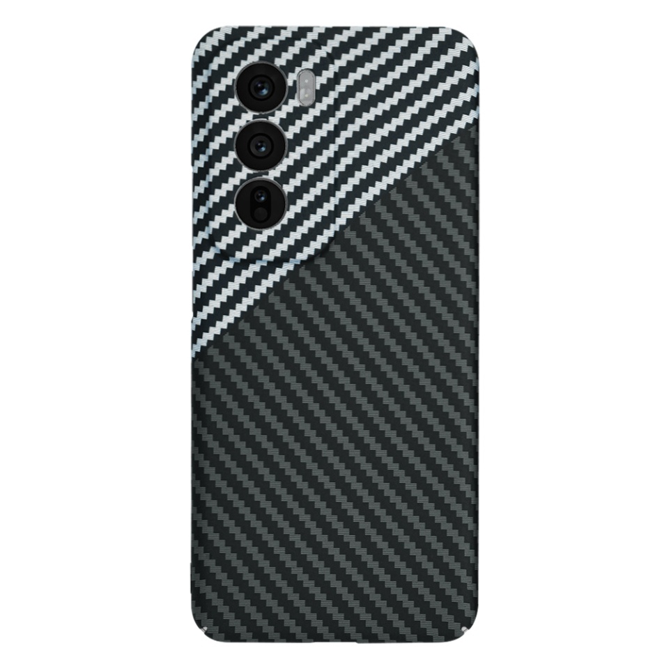 Husa pentru Oppo Reno12, SKYDDAR INNOVATION, textura carbon, Carbonite FiberShell, set cu sticker, Gri, - 2 | YEO