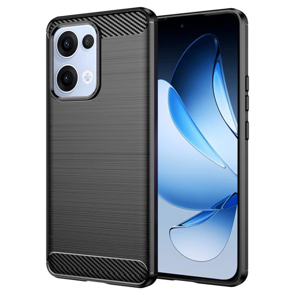 Husa pentru Oppo Reno13 din Silicon Premium, Slim, cu textura Fibra Carbon cu sticker - Negru