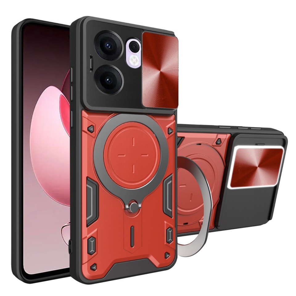 Husa pentru Oppo Reno13 F 4G / Reno13 F 5G / Reno13 FS 5G, SKYDDAR INNOVATION, SafeCover cu Inel Magnetic, Protectie Camera, set cu sticker, Rosu