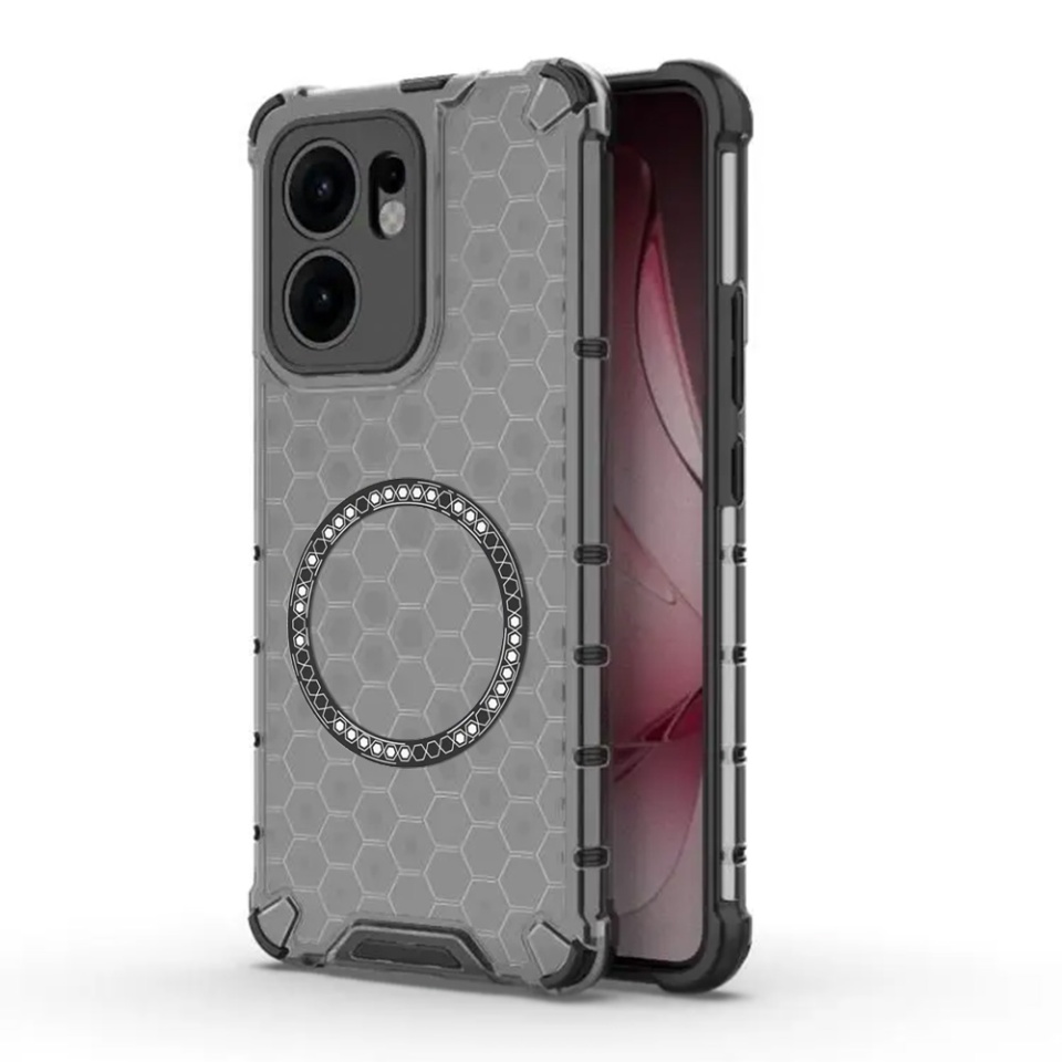 Husa pentru Oppo Reno13 F 4G / Reno13 F 5G / Reno13 FS 5G, SKYDDAR INNOVATION, HoneyComb Shield MagSafe, Negru, set cu sticker