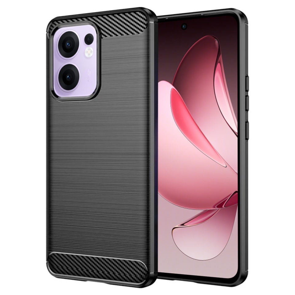 Husa pentru Oppo Reno13 F 4G / Reno13 F 5G / Reno13 FS 5G, SKYDDAR INNOVATION, Carbon Silicone, din Silicon Slim, cu textura Fibra Carbon, set cu sticker, Negru