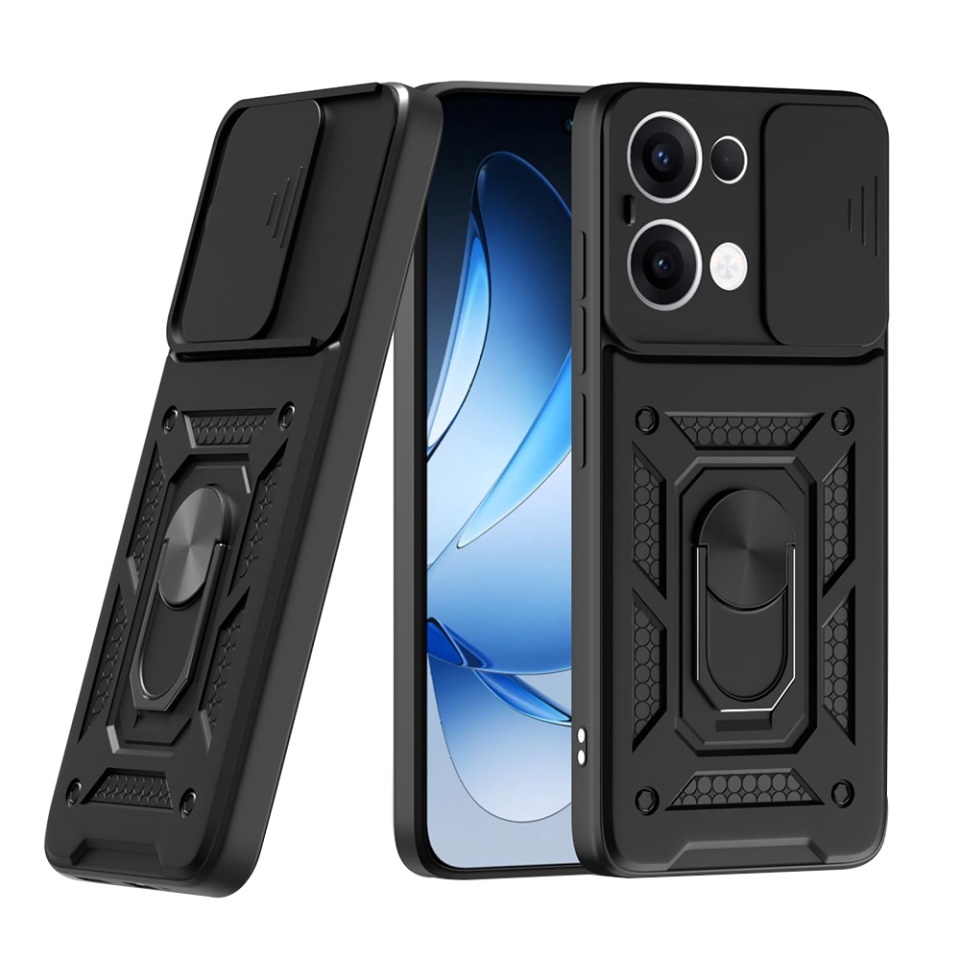 Husa pentru Oppo Reno13, SKYDDAR INNOVATION, CamShield, Inel magnetic, set cu sticker, Negru