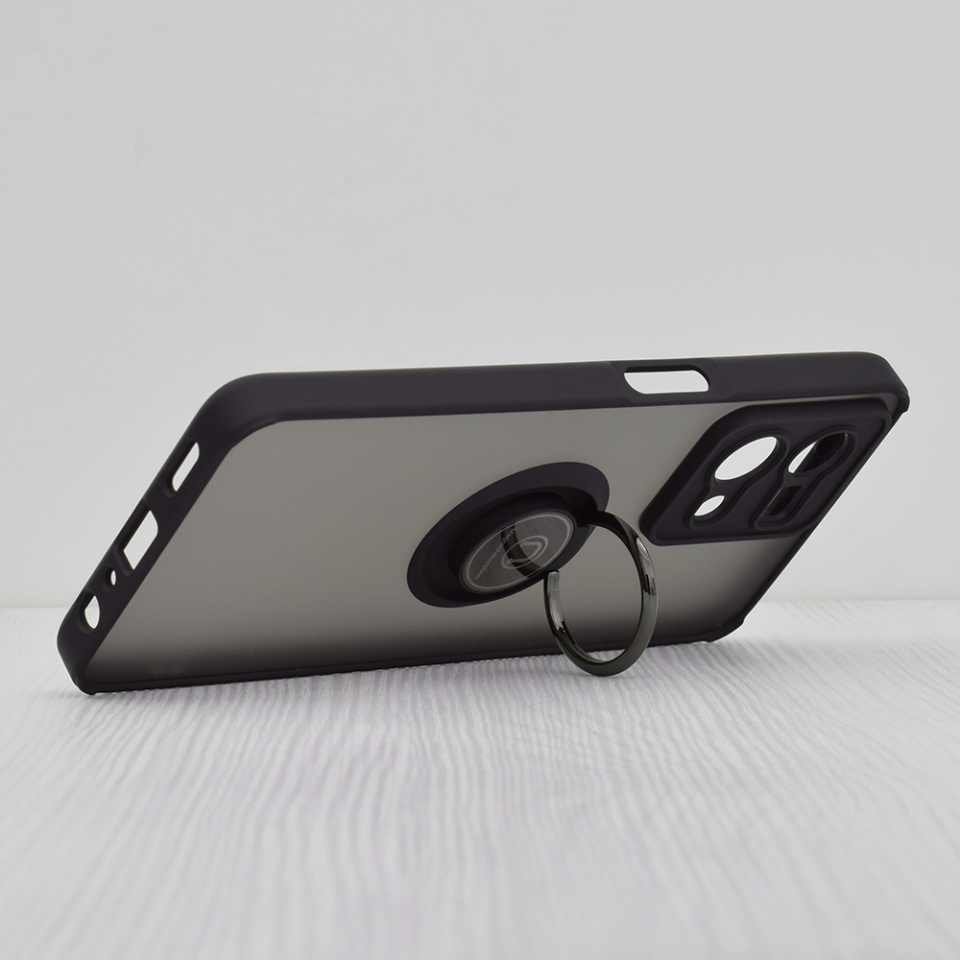 Husa pentru Oppo Reno7 4G, SKYDDAR INNOVATION, Glinth cu Inel Rotativ 360° Magnetic, Negru, set cu sticker - 1 | YEO