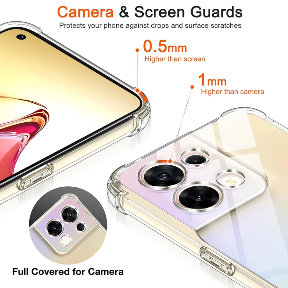 Husa pentru Oppo Reno8 , SKYDDAR INNOVATION, Shockproof Clear din Silicon Slim, Transparenta, set cu sticker - 2 | YEO