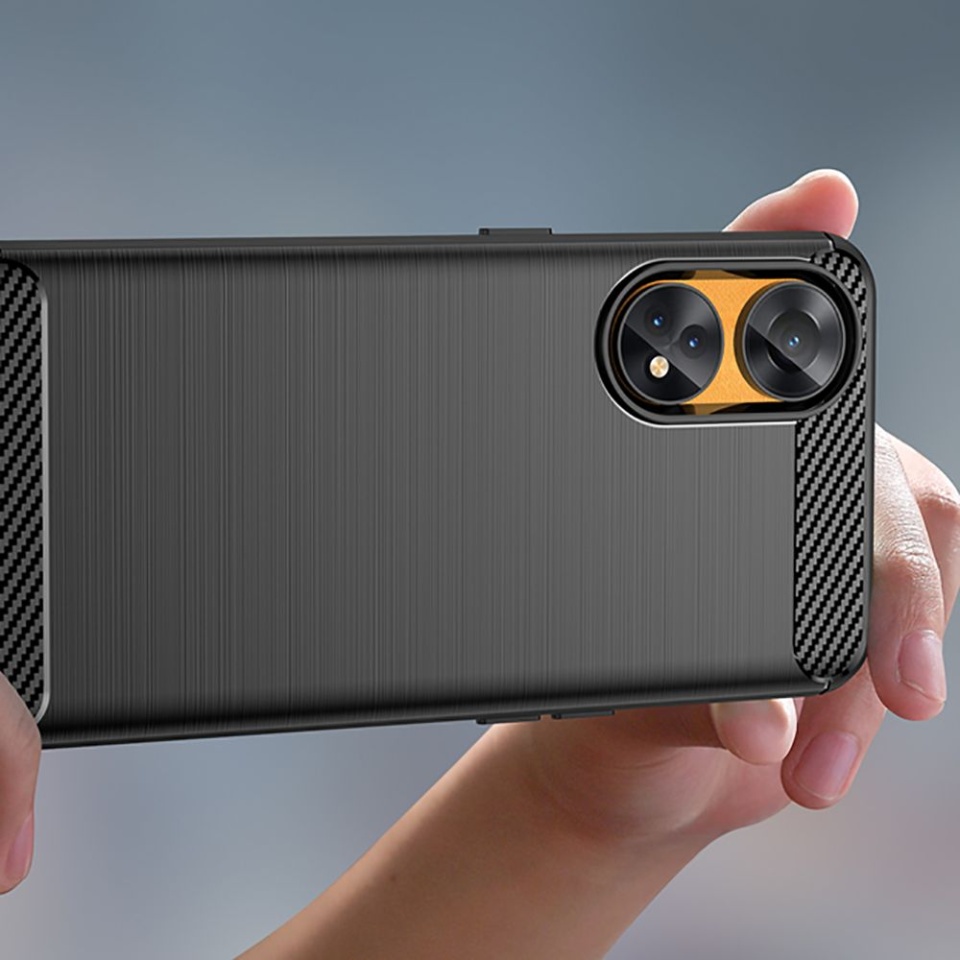 Husa pentru Oppo Reno8 T, SKYDDAR INNOVATION, Carbon Silicone, din Silicon Slim, cu textura Fibra Carbon, set cu sticker, Negru - 3 | YEO