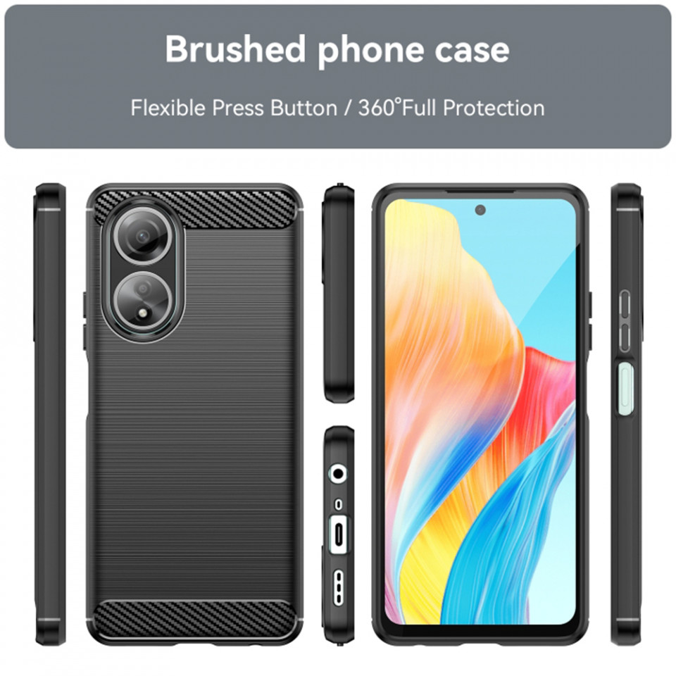Husa pentru pentru Oppo A58 4G din silicon, Slim, cu textura Fibra Carbon - Negru - 2 | YEO