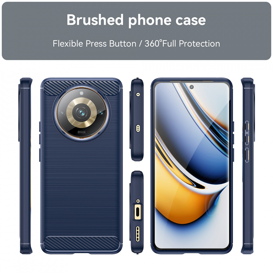 Husa pentru Realme 11 Pro / 11 Pro+ din silicon, Slim, cu textură Fibra Carbon - Albastru carbon - 1 | YEO