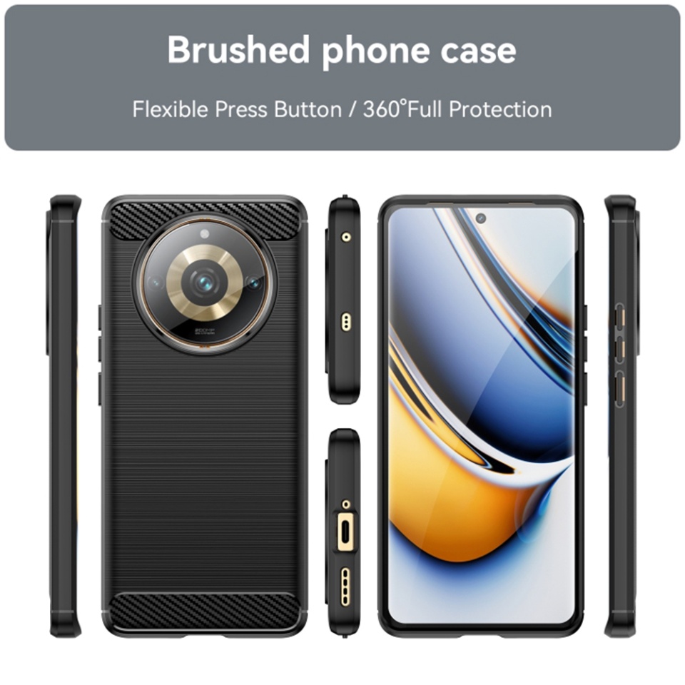 Husa pentru Realme 11 Pro / 11 Pro+, SKYDDAR INNOVATION, Carbon Silicone, din Silicon Slim, cu textura Fibra Carbon, set cu sticker, Negru - 1 | YEO