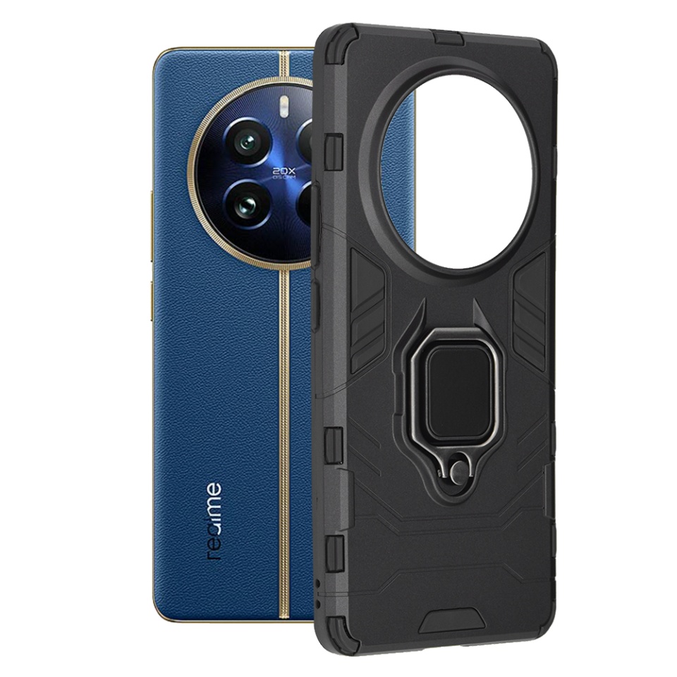 Husa pentru Realme 12 Pro / 12 Pro+, SKYDDAR INNOVATION, Silicone Shield, cu Inel Magnetic, Antisoc, set cu sticker, Negru