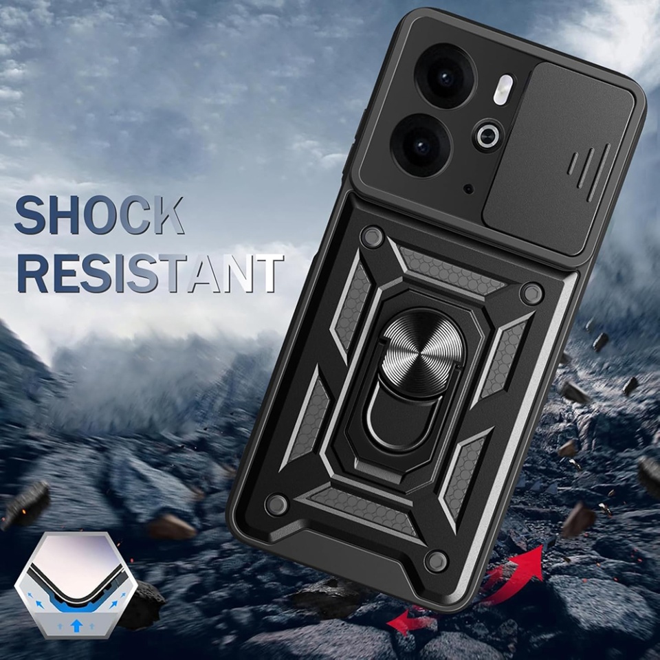 Husa pentru Realme 14T / 14, SKYDDAR INNOVATION, CamShield, Inel magnetic, set cu sticker, Negru - 1 | YEO