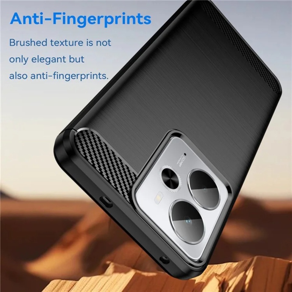 Husa pentru Realme 14T / 14, SKYDDAR INNOVATION, Carbon Silicone, din Silicon Slim, cu textura Fibra Carbon, set cu sticker, Negru - 3 | YEO