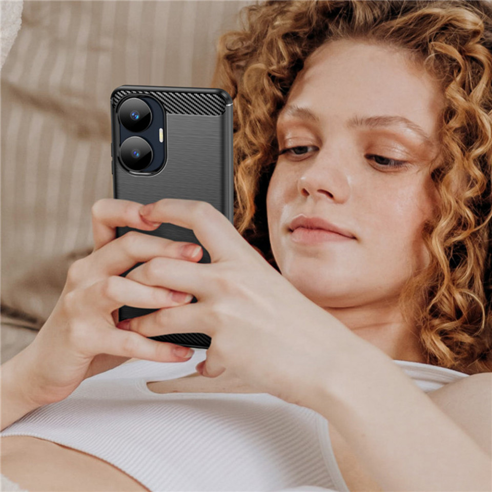 Husa pentru Realme C55 din silicon, Slim, cu textura Fibra Carbon - Negru - 3 | YEO