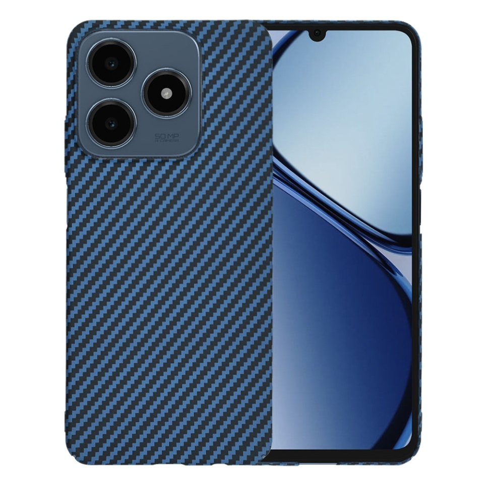 Husa pentru Realme C63 / C61, Finisaj Premium cu Textura de Carbon, Design Elegant, SKDR CarbonFlex - Cyan