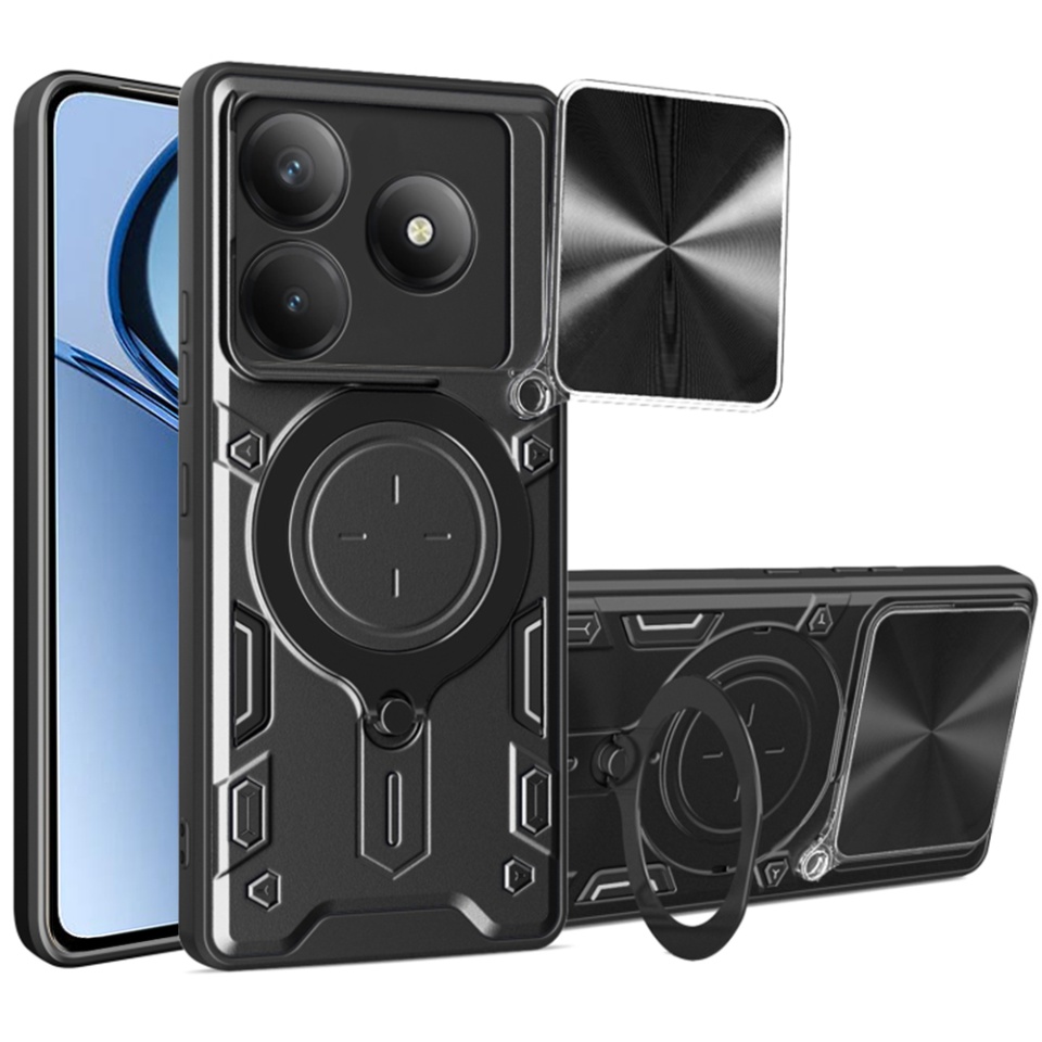 Husa pentru Realme C63 / C61, SKYDDAR INNOVATION, CamGuard Pro, Inel Magnetic, Protectie Camera, set cu sticker, Negru