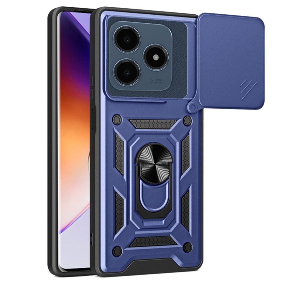 Husa pentru Realme C63 / C61, SKYDDAR INNOVATION, CamShield, Inel magnetic, set cu sticker, Albastru