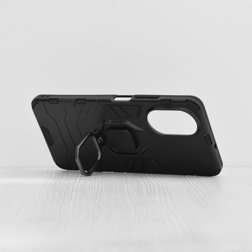 Husa pentru Realme C67 4G, SKYDDAR INNOVATION, Silicone Shield, cu Inel Magnetic, Antisoc, set cu sticker, Negru - 1 | YEO