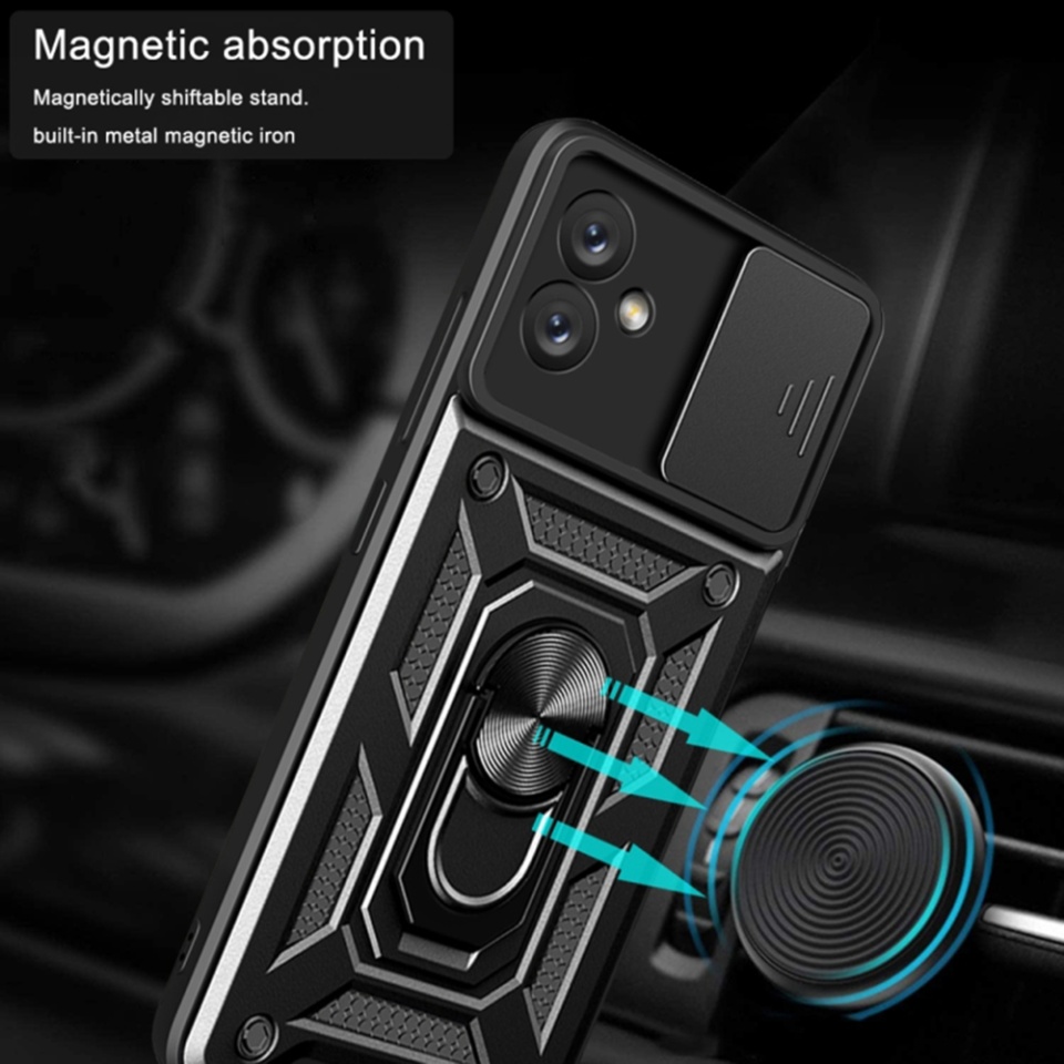 Husa pentru Samsung Galaxy A05, SKYDDAR INNOVATION, CamShield, Inel magnetic, set cu sticker, Negru - 3 | YEO