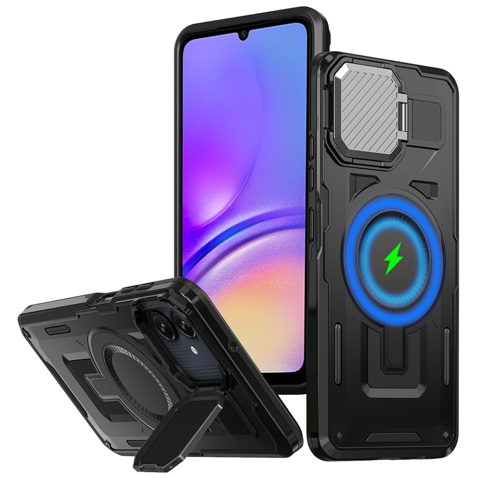 Husa pentru Samsung Galaxy A05, SKYDDAR INNOVATION, CamVault MagSafe cu Protectie Camera, set cu sticker, Negru