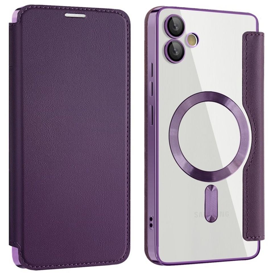 Husa pentru Samsung Galaxy A05 tip carte, SKYDDAR INOVATION, SmartMag Book, Magsafe, RFiD, Suport Carduri, set cu sticker, Mov - 1 | YEO