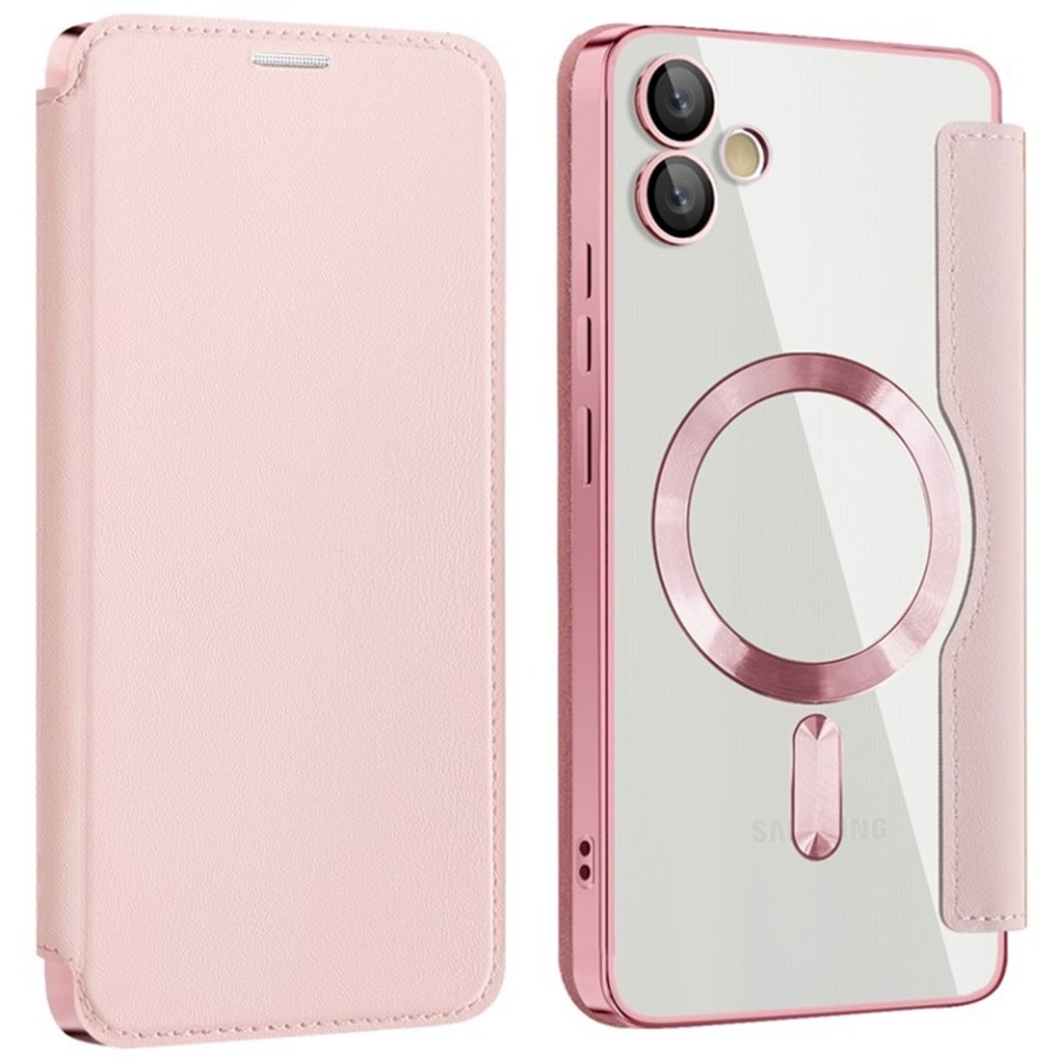 Husa pentru Samsung Galaxy A05 tip carte, SKYDDAR INOVATION, SmartMag Book, Magsafe, RFiD, Suport Carduri, set cu sticker, Roz - 1 | YEO