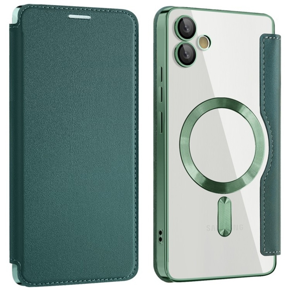 Husa pentru Samsung Galaxy A05 tip carte, SKYDDAR INOVATION, SmartMag Book, Magsafe, RFiD, Suport Carduri, set cu sticker, Verde - 1 | YEO