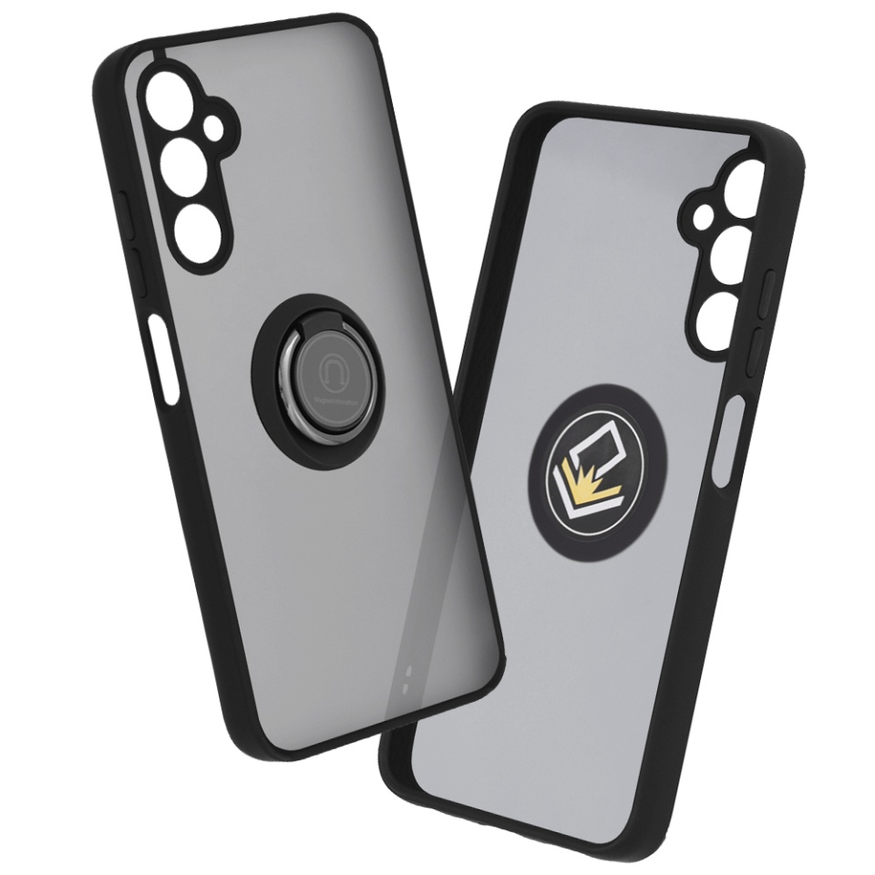 Husa pentru Samsung Galaxy A05s, SKYDDAR INNOVATION, Glinth cu Inel Rotativ 360° Magnetic, Negru, set cu sticker